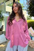 Sandbar Linen Blend Pop Over Shirt Indian Pink